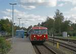 Drei Schienenbusse der EVB warten am 21.09.2008 als Moorexpress nach Bremen Hbf in Bremervrde.