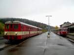 Der 831 und der VT 98 der Passauereisenbahnfreunde am 03.10.2008 in Bhmisch Eisenstein.