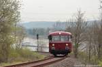 VT798 760 war am 14.4.2012 auf der Kasbachtalbahn bei Linz( Rhein ) unterwegs.