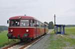 Schienenbus des DDM anlsslich des 125 jhrigen Bestehens der Strecke Mnchberg - Helmbrechts am 03.06.2012 am Haltepunkt Unfriedsdorf als Planleistung