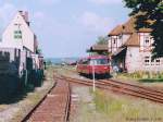 Blick nach Westen auf den Bahnhof Burgebrach am 21.5.95.