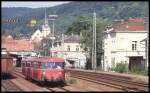 Altes Fahrzeug und alter Bahnhof: Am 1.7.1993 waren noch immer die Uerdinger Schienenbusse auf der KBS 708 im täglichen Einsatz.