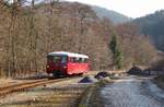 Am 30.03.19 gab es den letzten planmäßigen Einsatz von 772 140 im Schwarzatal. Hier zu sehen 772 140 als RB29875 in Katzhütte.