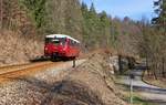 Am 30.03.19 gab es den letzten planmäßigen Einsatz von 772 140 im Schwarzatal. Hier zu sehen 772 140 als RB29879 in Schwarzburg.