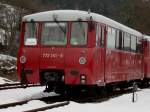 Das Ferkeltaxi 772 141 am 21.02.2009 abgestellt in Rottenbach.