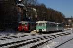 Am 20.12.09 stehen in Annaberg-Buchholz Sd, 171 056 mit dem Steuerwagen 972 771 und 772 367 mit 772 312 kurz nebeneinander.