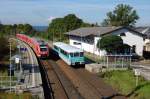 772 155 und 772 367 werden in Reuth (Vogtland) von 612 133 und einem weiteren berholt (11.09.2010)