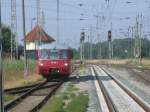 LVT 172 132 kam als PRE 81256 aus Putbus,am 27.Juli 2013,in Bergen/Rgen an.