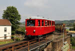 Triebwagen T14 der Selfkantbahn auf dem Weg vom Brohler Hafen zurück nach Brohl am 26.08.2017