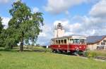 Der Historische Triebwagen T 06 Bauart Fuchs Heidelberg der UEF(Ulmer Eisenbahn Freunde)bei seiner Sonntglichen Ausfahrt auf der Nebenbahn Amstetten-Gerstetten.Das Bild entstand kurz vor errichen des