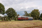 Bahnofsfest 125 Jahre Bremervörde - Stade 30.9.2023. Bei Hesedorf fahren 303 511 und 301 511 gen Stade.