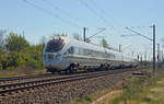 Der Mess-ICE der BR 605 rollte am 23.04.20 auf Messfahrt durch Greppin Richtung Dessau.