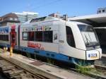 VT 117 der BOB mit aufflliger  Kinderland Zug -Lakierung am 18.07.2004 im Hauptbahnhof Mnchen 