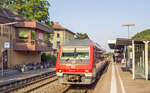 610 018 stand am 24.7.12 in Hersbruck auf Gleis 2 in der Sonne.