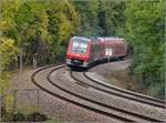 Bahn am Hochrhein. 611 003 und 611 004 erreichen gleich die Tschamberhöhle bei Riedmatt. Oktober 2017.