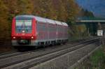 Der IRE Sprinter Ulm-Basel Bad. Bhf. erreicht soeben den Haltepunkt  Friedrichshafen Flughafen , 02.11.2103 