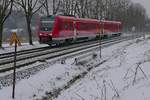 Kurz nach der Abfahrt in Immenstadt fährt 612 123 am 24.02.2018 als RE 3284 von Nürnberg kommend nach Lindau.