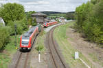 Bei wenigen Leistungen findet in Marktschorgast noch eine Zugtrennung statt, so fährt der vordere 612 158 als RE 3086 von Hof nach Nürnberg Hbf, der hintere Zugteil als RE 3864 nach Bamberg.