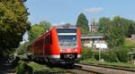 612 150 als RE nach Lindau kurz vor dem Lindauer Damm. Aufgenommen am 8.9.2018 14:39