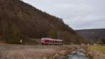 Ein 644 auf dem Weg als RB Ulm - Ehingen kurz vor Schelklingen am Ufer der Ach.