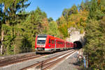 612 169 als RE 3432/3412 (Hof Hbf/Bayreuth Hbf - Nürnberg Hbf) bei Velden, 14.10.2019