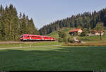 Nachschuss auf zwei 612 (Bombardier RegioSwinger) bei Weißenbachmühle (Oberstaufen).

🧰 DB Regio Bayern
🚝 RE 3280 Nürnberg Hbf–Augsburg Hbf, weiter als RE 3284 Augsburg Hbf–Lindau Hbf [+10]
🚩 Bahnstrecke München–Lindau (Allgäubahn (Bayern) | KBS 970)
🕓 19.9.2020 | 10:09 Uhr