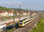 Dreifachtraktion 612 angeführt von 612 006 als IRE 6 Aulendorf/Albstadt/Tübingen-Stuttgart am 02.07.2021 am Eszetsteg in Stuttgart. 