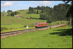 Auf der Allgäubahn ist hier kurz vor Oberstaufen bei Kilometer 103 der DB 612585 um 12.55 Uhr nach München unterwegs.