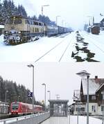 Auch bei dieser Vergleichsaufnahme im Bahnhof Röthenbach musste ich Kompromisse eingehen: Da sich an der Stelle, von der ich am 12.02.1983 eine unidentifizierte 218 vor einem schweizer Schnellzug