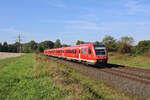 DB 612 155 ist als RE30 (Nürnberg Hbf - Hof Hbf) zwischen Oberkotzau und seinem Ziel Hof Hbf unterwegs. (12.09.2023)