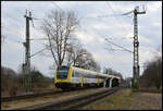 Zwei  bwgte  Regioswinger (612 015 & ein weiterer) am 28.02.2026 auf der Bregbrücke kurz vor dem Bahnhof Donaueschingen.