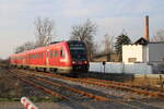 DB 612 034 als RB 16285 von Leinefelde nach Erfurt Hbf, am 09.03.2026 in Gispersleben.