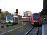 Ein 612er neben einen Regio Sprinter der Vogtlandbahn, am Oberen Bahnhof in Plauen. Aufgenommen am 12.05.2008. Der doppelte 612er ist nach Dresden unterwegs.