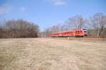 27.3.2011 11:25 DB AG Baureihe 612 631 als Bder-Express aus Leipzig nach Adorf (Vogtland) kurz vor dem Bahnhof Oelsnitz (Vogtland).