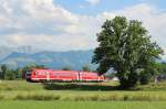 Am 27.Juli 2013 war 612 004 kurz hinter Immenstadt als RE auf dem nach Oberstdorf.