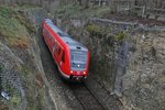 Vorher# 2014 wurden in Unterschmeien die Felswnde des Einschnitts fr das Gleis der Zollern-Alb-Bahn neu gesichert. Am 25.12.2014 durchfhrt 612 519 als IRE 3255 auf der Fahrt von Stuttgart nach Aulendorf das Schmeiental.