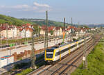 Dreifachtraktion 612 angeführt von 612 006 als IRE 6 Aulendorf/Albstadt/Tübingen-Stuttgart am 02.07.2021 am Eszetsteg in Stuttgart.