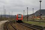 612 025 ist am 10.4.2010 als RE nach Altenburg im Einsatz. Hier erreicht er grade den Bahnhof Göschwitz.