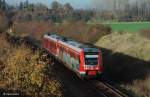 mit Graffiti  verzierter  DB Regio 612 515 / 016 (Baujahr 2000, Bombardier) als RE 3609 Goslar - Halle (Saale) Hbf, KBS 330 Goslar - Halle, fotografiert bei Stapelburg am 23.11.2014