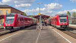 Am 4.5.16 begegneten sich in Bad Neustadt 612 617 nach Erfurt auf Gleis 2 und 612 148 nach Würzburg auf Gleis 3.