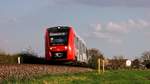 Als RB 63 nähert sich 622 034 dem Zielort Worms Hbf. Aufgenommen wurde das Bild am 28. März 2017 zwischen Bürstadt und Hofheim (Ried).