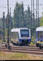 622 717 (Alstom Coradia LINT 54) der erixx GmbH ist im Gleisvorfeld des Bahnhofs Uelzen abgestellt.