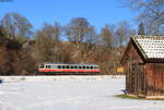 VT 413 der SAB als SAB 88201 (Ulm Hbf - Gammertingen) bei Grafeneck 14.1.22