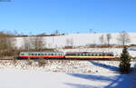 VS 250 und VT 41 der SAB als SAB 88203 (Ulm Hbf - Trochtelfingen) in Oberheutal 14.1.22