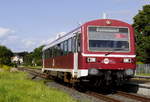 VT 43 der Hanseatischen Eisenbahn (EGP) in Wesenberg an der Strecke Neustrelitz - Mirow, wenige Tage nachdem der Betrieb für weitere 10 Jahre gesichert wurde (25.8.17).