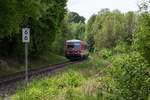 In der  Grünen Hölle  am Rande Ebersbergs wurde 628 559-7 - von Wasserburg (Inn) kommend - am 21.05.17 fotografiert.