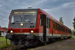628 549 der aktuell mit Schaden in Ulm abgestellt ist, war am 09.06.19 als RB von Pfullendorf nach Aulendorf unterwegs, hier beim halt in Altshausen