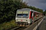 628 521  Sylt Shuttle plus  am 02.Oktober 2019 im Bahnhof von Bad St-Perer-Ording kurz vor der Abfahrt nach Husum.