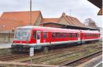 Die BR628 als RB in Richtung Aken (Elbe) auf Gleis 1 im Bahnhof Kthen (Anhalt)