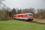 628/928 225 der Cargo Logistik Rail Service GmbH war an zwei Wochenenden im Frühling 2023 ersatzweise für die in der HU befindlichen DVE 672 als Dessau-Wörlitzer Eisenbahn unterwegs.